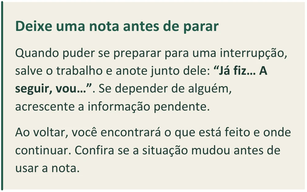 Quadro real da página 24: Deixe uma nota antes de parar.